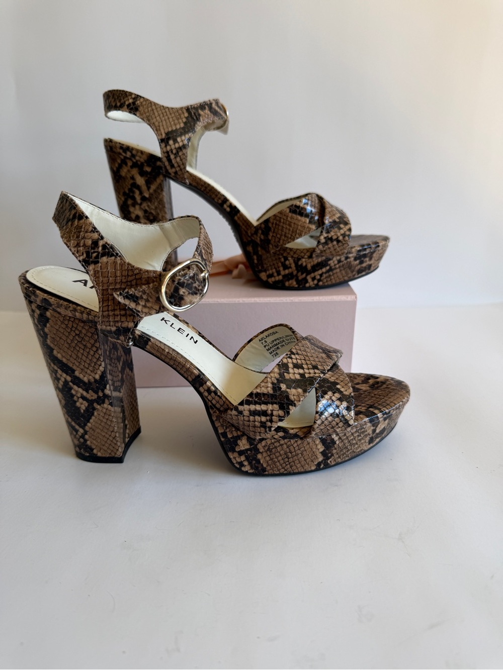 Anne Klein Brown Snake-Print Platform Sandals - Picture 3 of 16